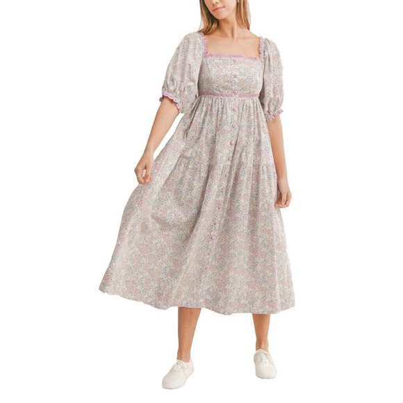 Mable S Small Angelina Lace Floral Lavender Dress Puff Sleeve Babydoll New - Picture 1 of 8